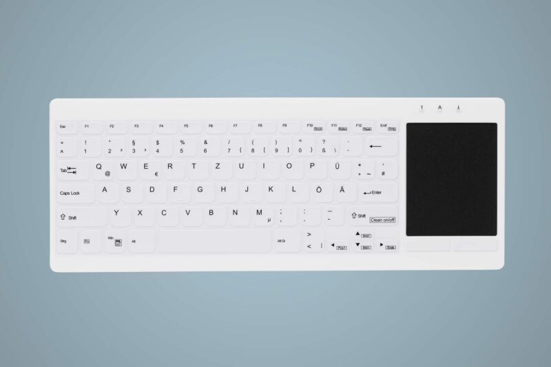 Ergonomiskt och hygieniskt tangentbord med inbyggd touchpad. Active Key.